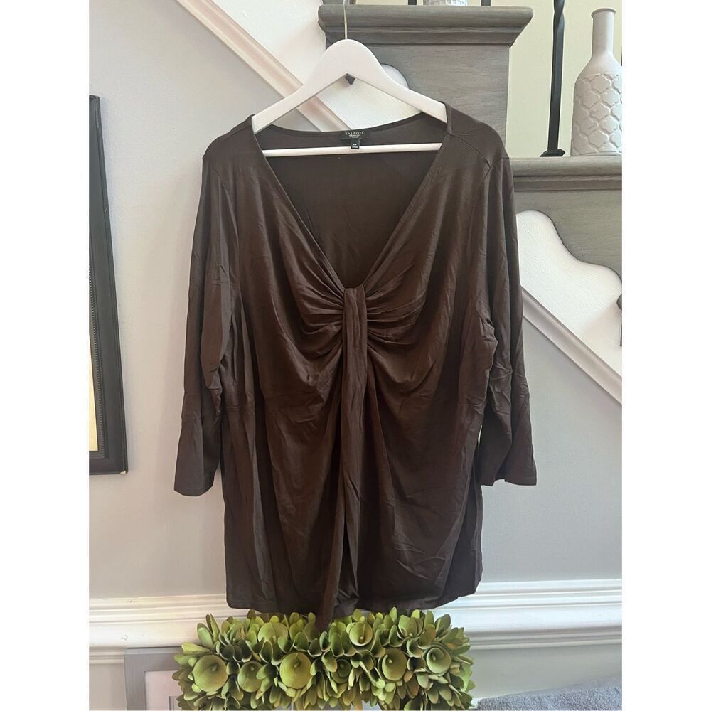Talbots Brown Stretch Gathered Front 3/4 Sleeve Tunic Top sz 2X